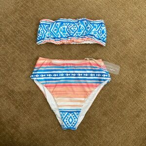 NWT WATERCOLORS by Kenny Flowers Palmilla Bandeau Top High Waist XS Bikini $145